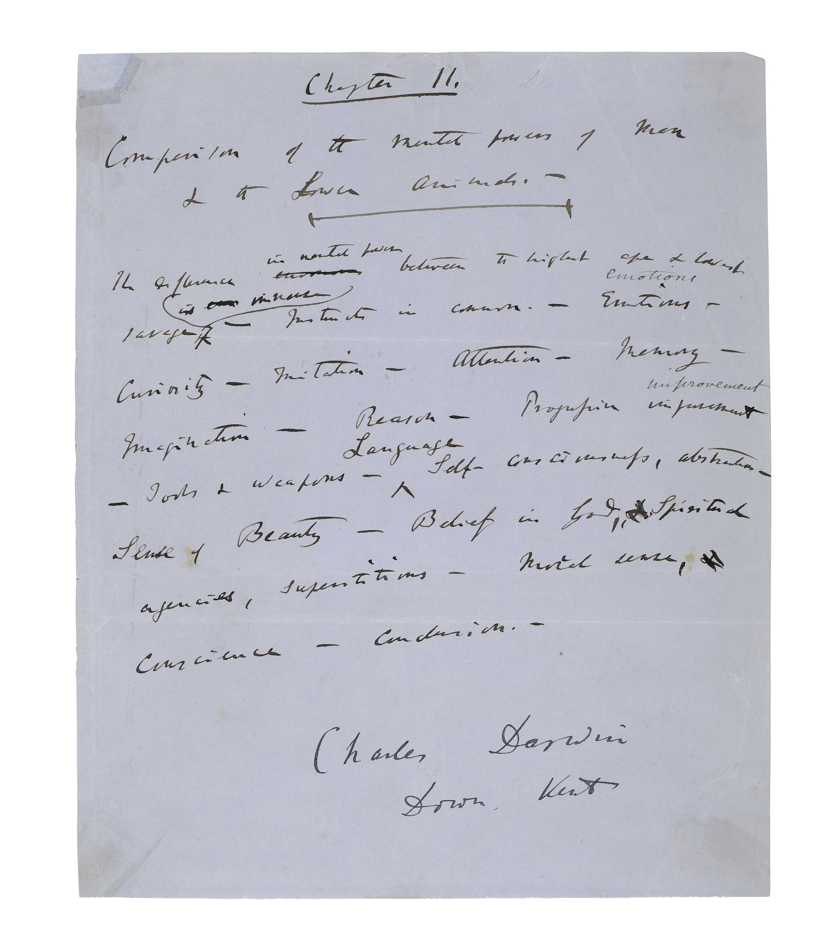 Autograph manuscript draft leaf from Charles Darwin's Descent of Man