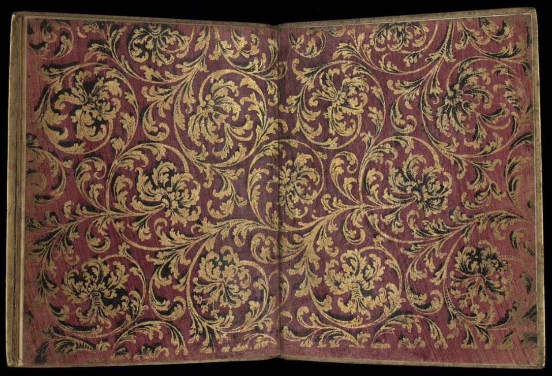 Endpapers to the binding of a presentation copy of: Edmund Chishull, Against Duelling