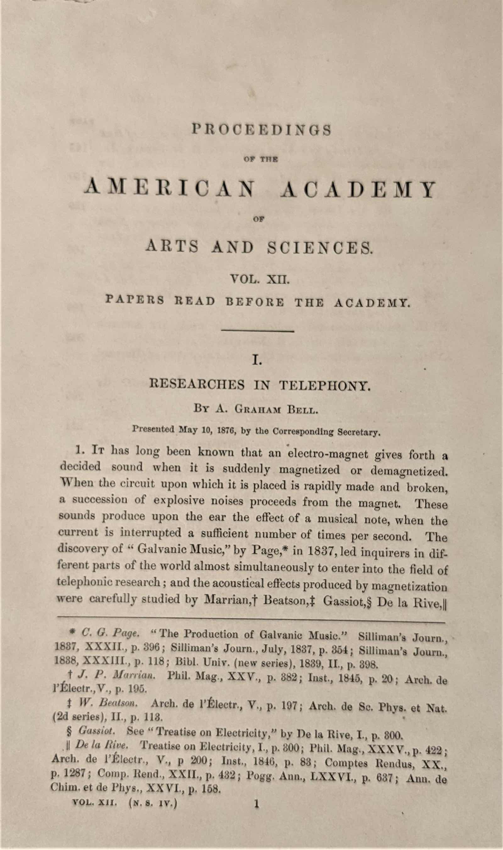 First edition of Alexander Graham Bell’s ‘Researches In Telephony,’