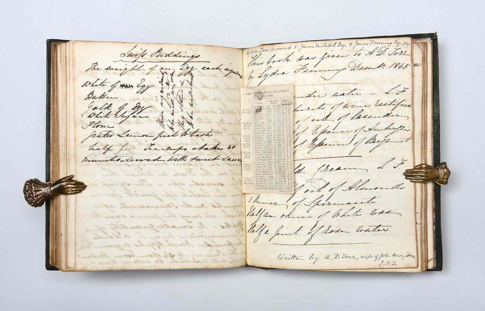 Manuscript recipe book by Rebecca Torr (1770). More than a hundred years of recipes.