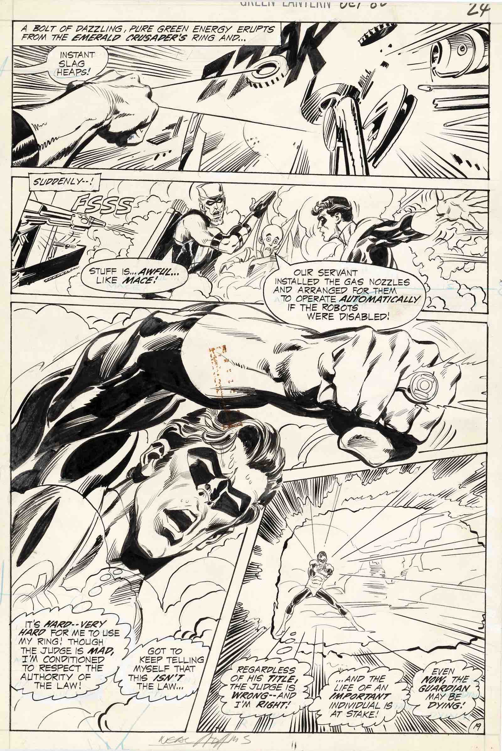 Neal Adams original pen-and-ink art for Page 19 of the DC comic book Green Lantern Vol. 2, #80 (October 1970)