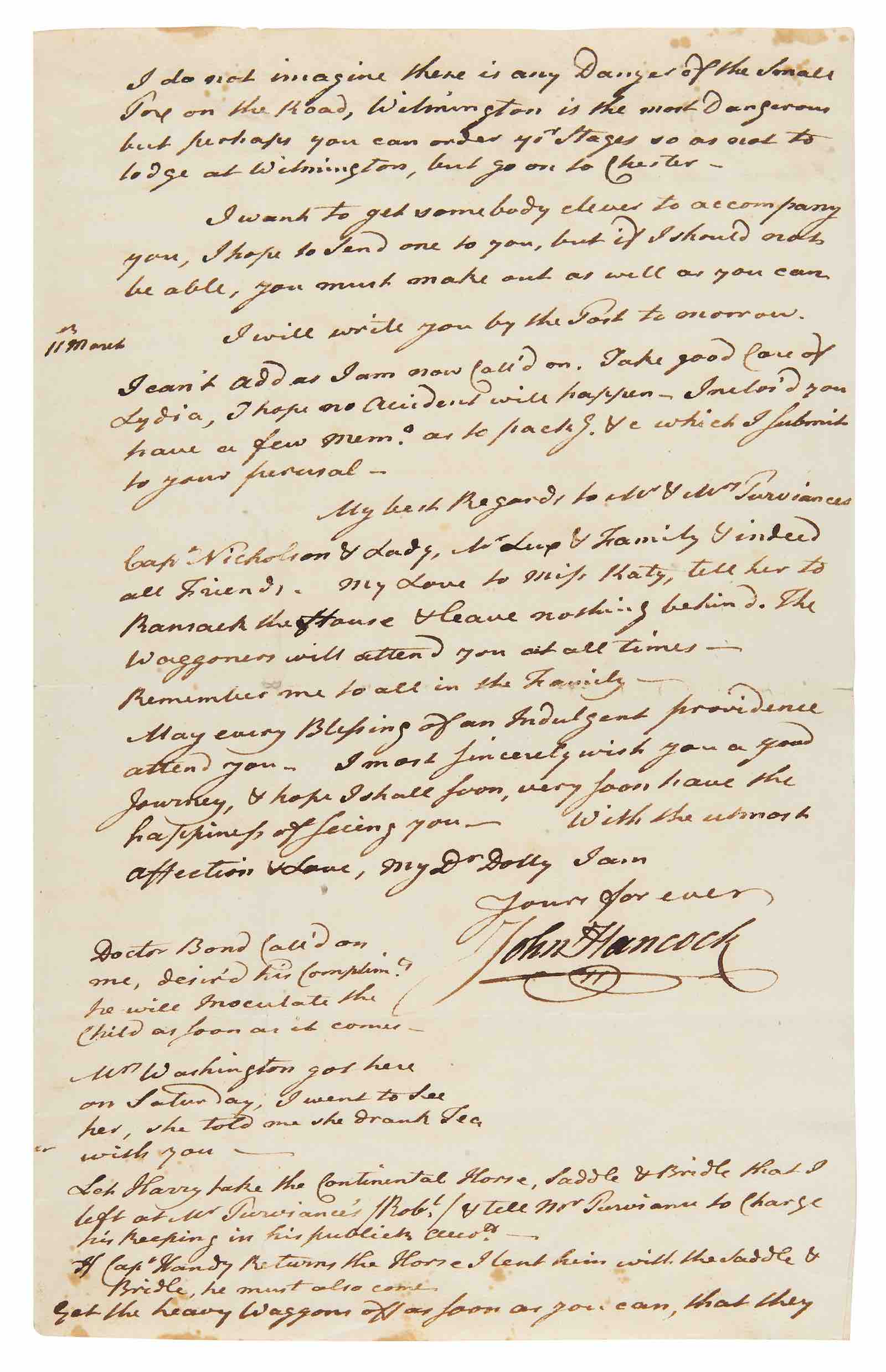 John Hancock, emotional and heartfelt correspondence to his wife, Dolly