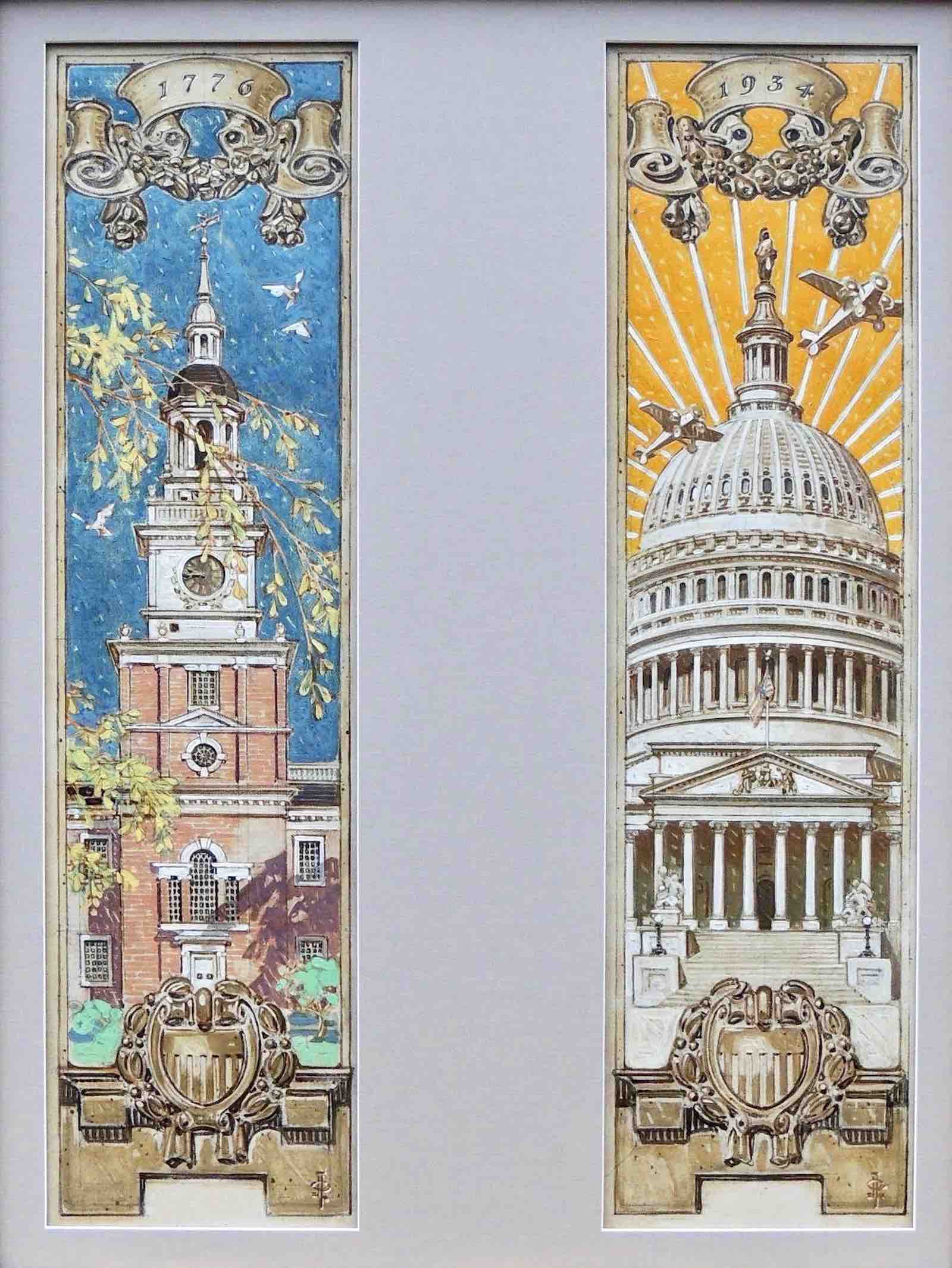 Joseph Christian Leyendecker. Independence Hall and U.S. Capitol Building