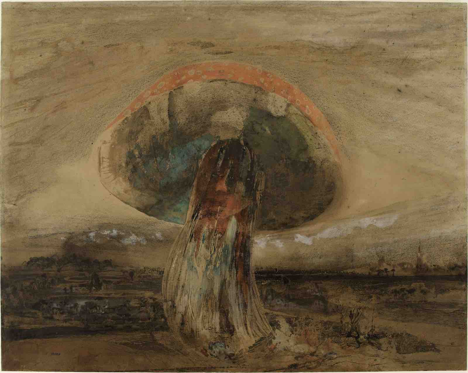 Victor Hugo, Mushroom, 1850. Pen, brown ink and wash, charcoal, crayon, green, red and white gouache on paper