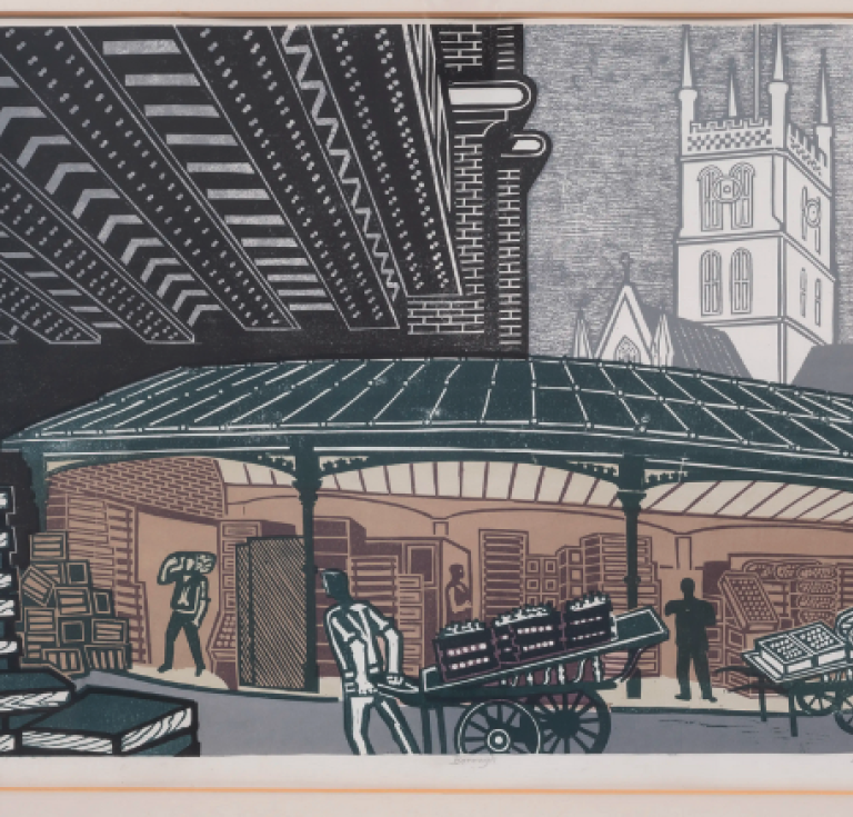 Edward Bawden lithograph of London's Borough Market, 1967.